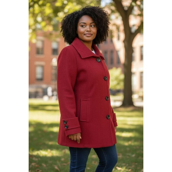 Vintage Red Lined Wool Blend Pea Coat Women's, Mackintosh New England, Size XL - Picture 2 of 13